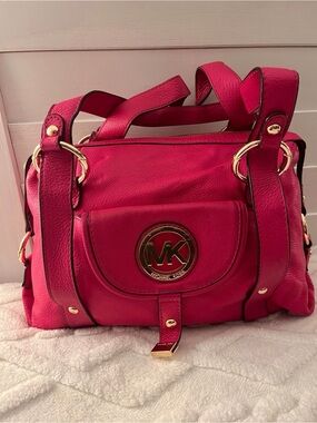 Michael Kors Hot Pink Leather MK Logo Shoulder Bag